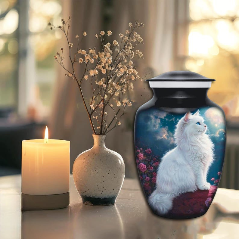 Urn 'White cat'