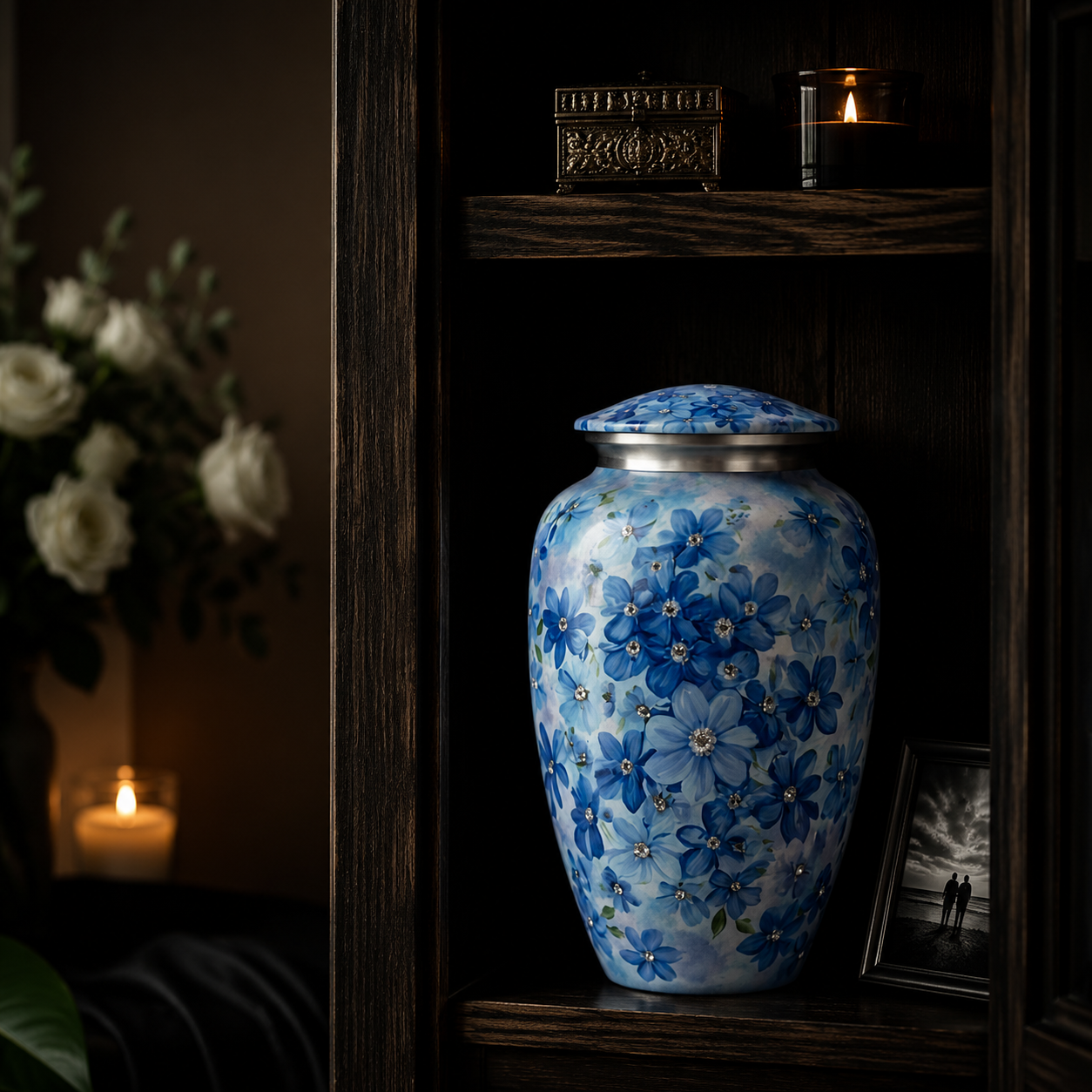 Urne 'Blaue Blumen'